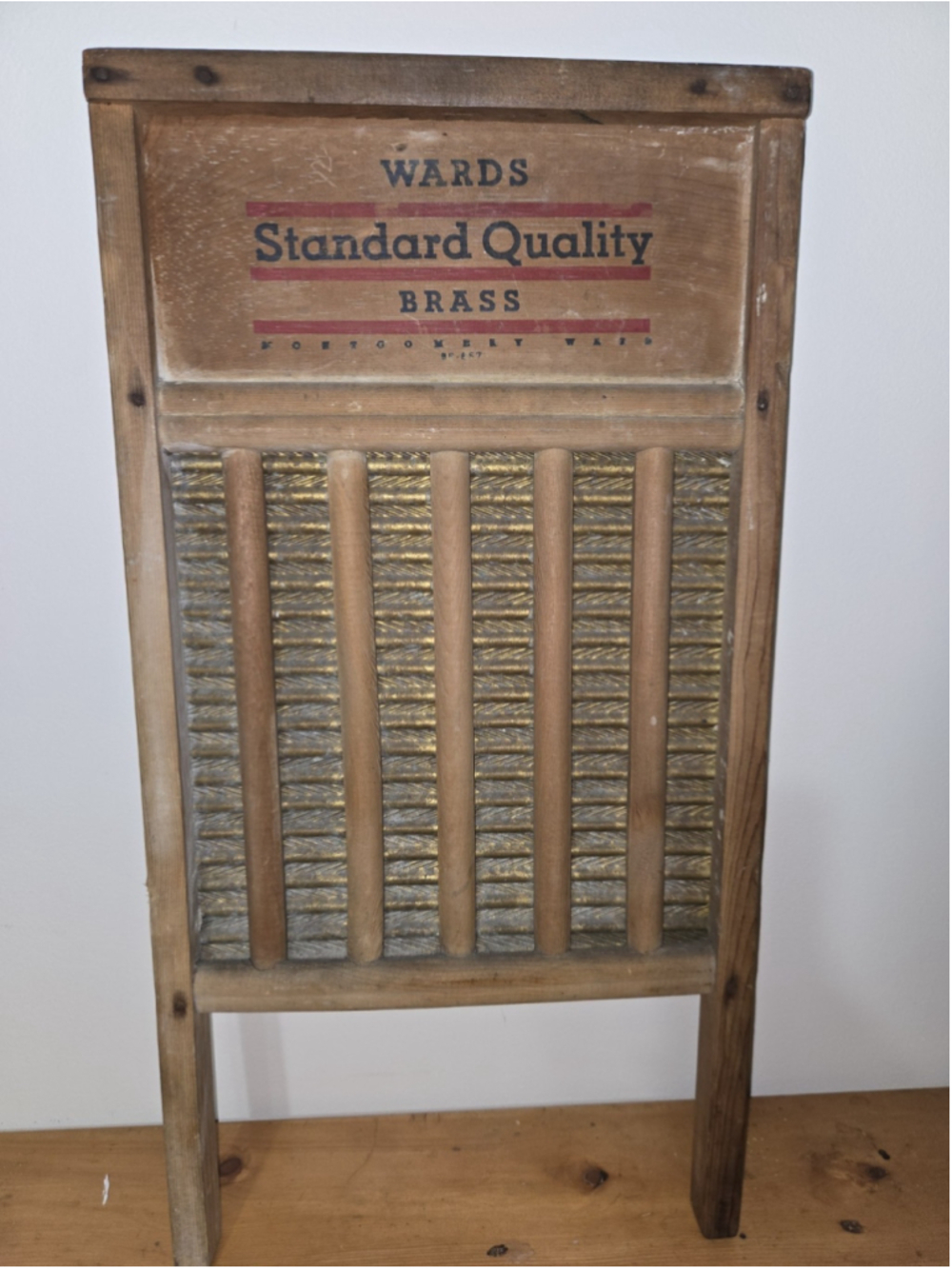 Vintage Montgomery Ward Washboard Wards Standard Quality Brass Wood Antique 24"